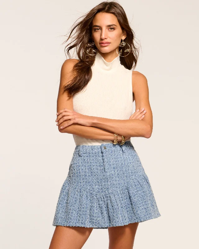 Jeanne Textured Denim Mini Skirt wrap skirt elegant