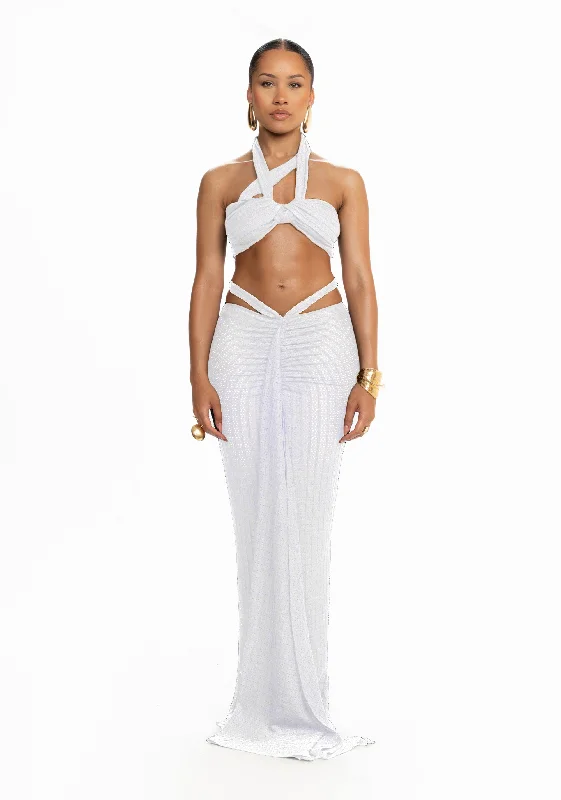 Kesh Knit Maxi Skirt - Yatch White high slit skirt