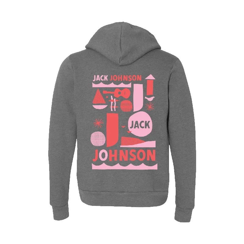 Ladies Wave Grey Zip Up Sweatshirt - PINK Hoodie with Tie-Dye Psychedelic Retro