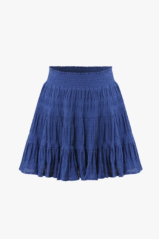 Lexi Electric Blue Shirred Cotton Multi Tiered Mini Skirt denim skirt classic