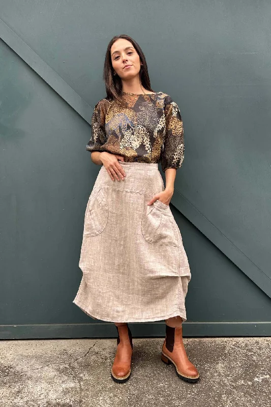Milwaukee Panorama Skirt Beige in Herringbone Linen denim skirt durable