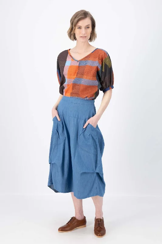 Milwaukee Todos Skirt Mid Wash in Denim silk skirt luxurious