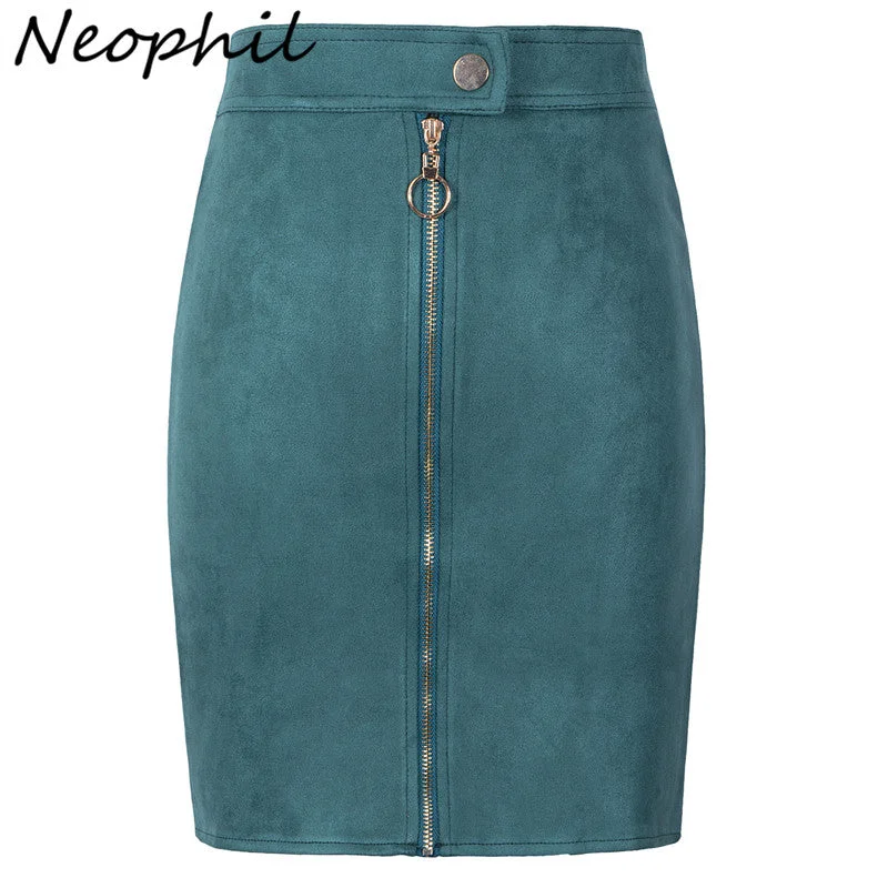Neophil Women Suede Mini Pencil Skirts Female Vintage Style 2020 Summer Front Zipper Button Ladies Short Skirts Tutu Saia S1911 lightweight skirt design
