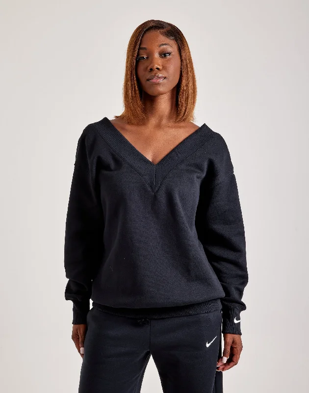Nike Phoenix Fleece V-Neck Sweatshirt Hoodie with Side Slits Relaxed Casual