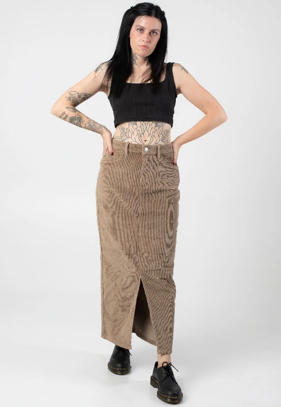 Noisy May - Cord Kath Slit Long Silver Mink - Skirt ribbed skirt waist