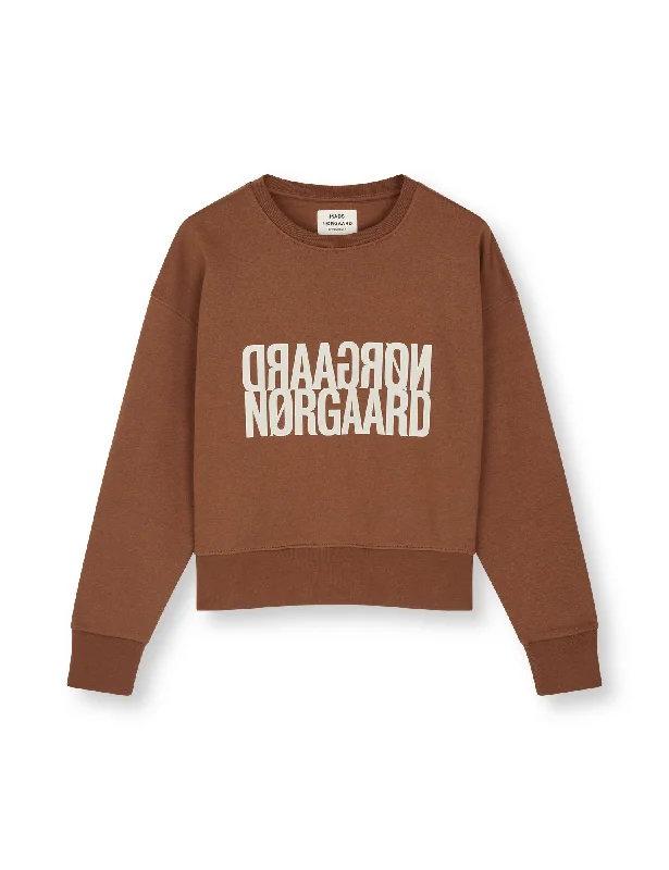Organic Sweat Tilvina Sweatshirt, Cambridge Brown Hoodie with Half-Zip Sporty Casual Organic Sweat Tilvina Sweatshirt, Cambridge Brown Hoodie with Half-Zip Sporty Casual