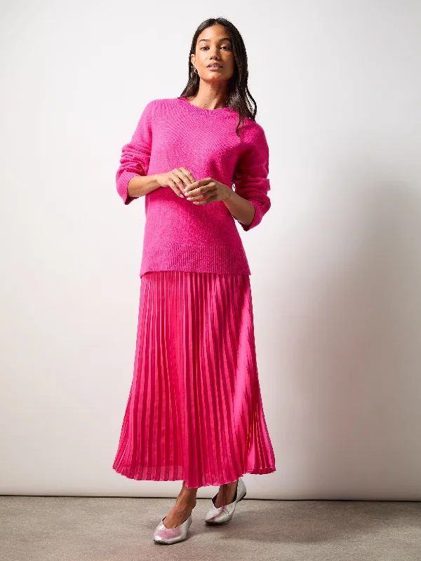 Pink Pleated Midi Skirt leather skirt bold
