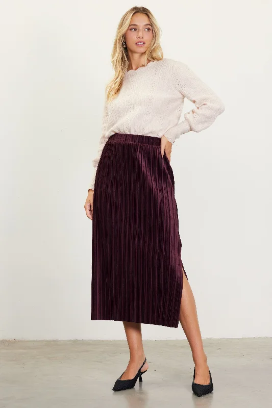 Pleated Velvet Midi Skirt lace skirt elegant