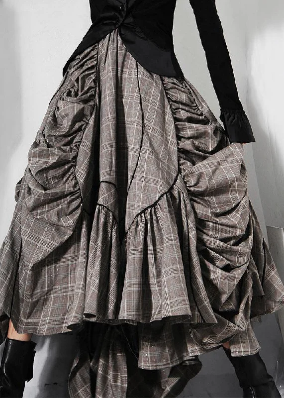 Plus Size Plaid Asymmetrical design Cinched Summer A Line Skirt chiffon skirt airy