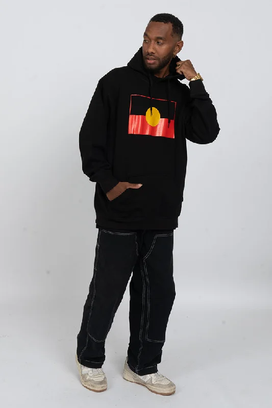 "Raise the Flag" Aboriginal Flag (Large) Black Premium Cotton Blend Unisex Hoodie Hoodie with Bell Sleeves Flared Feminine "Raise the Flag" Aboriginal Flag (Large) Black Premium Cotton Blend Unisex Hoodie Hoodie with Bell Sleeves Flared Feminine