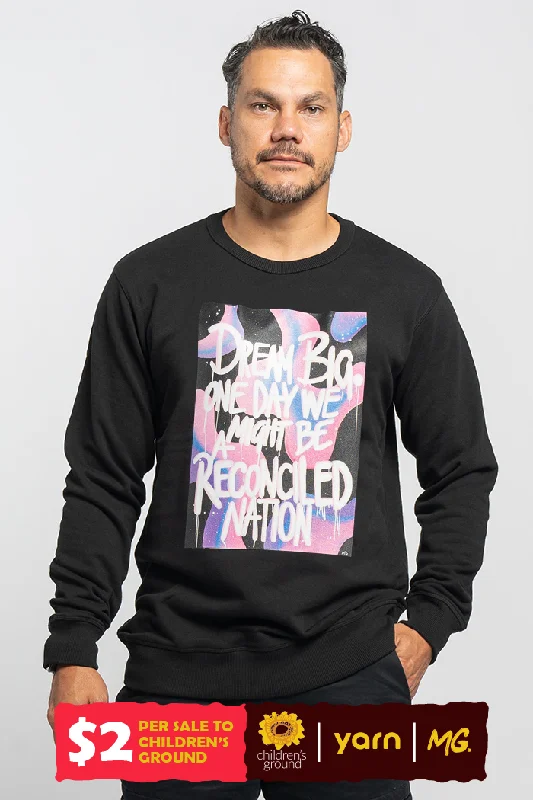 Reconciled Nation (Purple) Black Cotton Blend Crew Neck Unisex Sweatshirt Hoodie with Pocket Utility Practical Reconciled Nation (Purple) Black Cotton Blend Crew Neck Unisex Sweatshirt Hoodie with Pocket Utility Practical