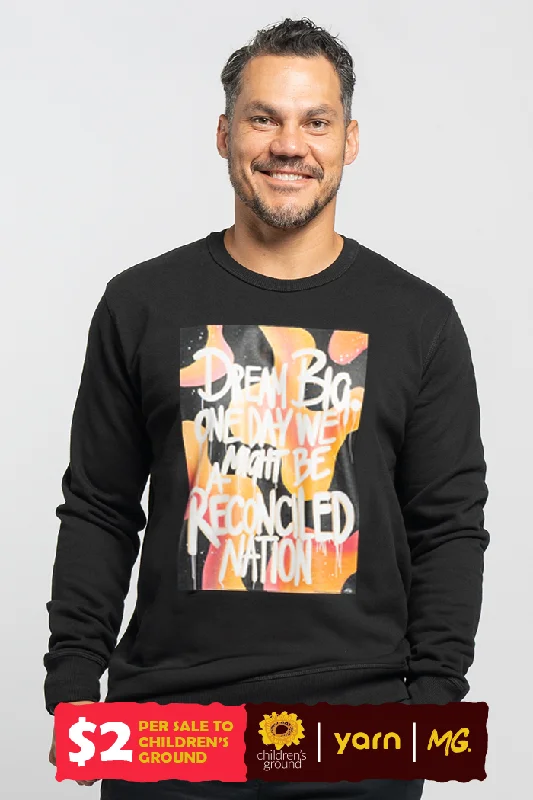 Reconciled Nation (Yellow) Black Cotton Blend Crew Neck Unisex Sweatshirt Hoodie with Thumb Holes Functional Cozy Reconciled Nation (Yellow) Black Cotton Blend Crew Neck Unisex Sweatshirt Hoodie with Thumb Holes Functional Cozy