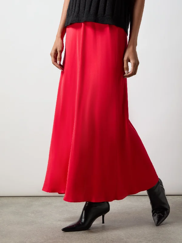 Red Satin Bias Cut Skirt casual skirt length