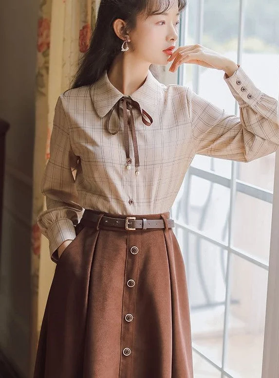 Retro Light Academia Shirt Skirt Set cashmere skirt fine