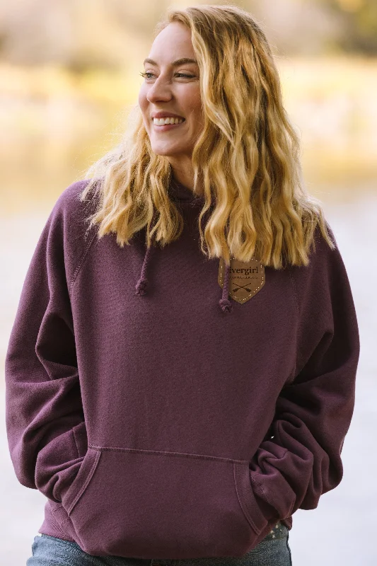 Rivergirl Sanded Fleece Hoodie with Leather Patch Hoodie with Half-Zip Sporty Casual Rivergirl Sanded Fleece Hoodie with Leather Patch Hoodie with Half-Zip Sporty Casual