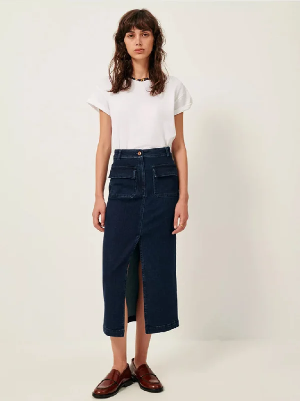 Sessun Uptown Denim Skirt in Denim Blue velvet skirt sumptuous