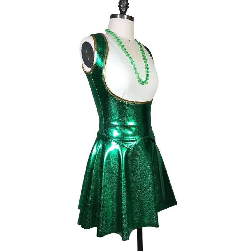 Sexy Metallic Green Bodycon Top and Skirt - Leprechaun Costume tiered skirt playful