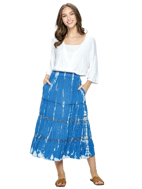 Skirt Lace Trim Tiered Tye Die denim skirt durable
