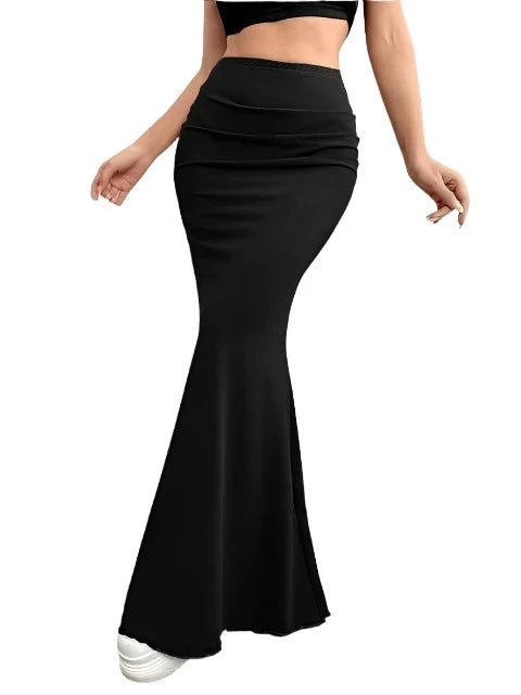 Solid Bodycon Ruched Long Skirt Women Sexy Black Elastic Elegant High Waist Mermaid Maxi Skirts Summer Streetwear floral skirt print