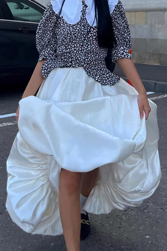Solid High Waist Ballon Skirt leather skirt durable