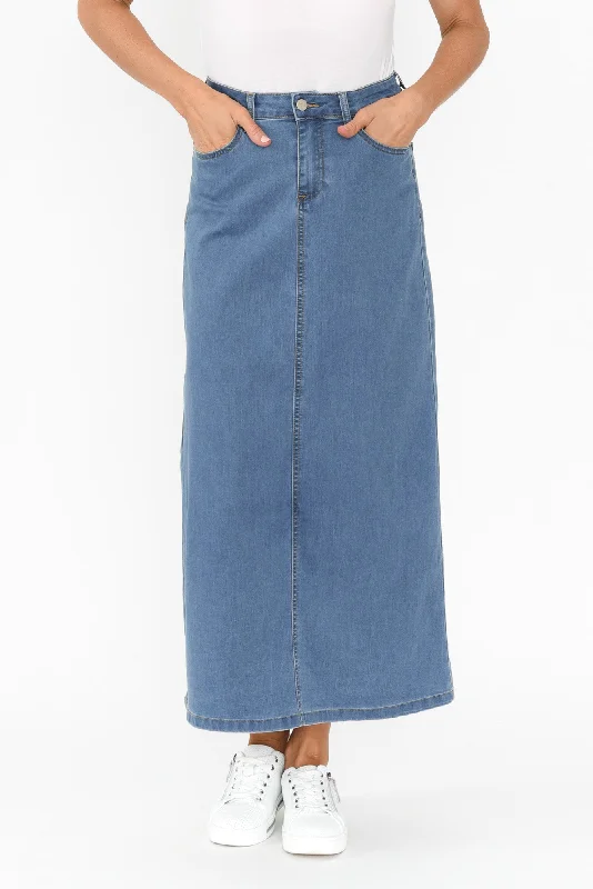 Stevie Blue Denim Skirt chiffon skirt floaty