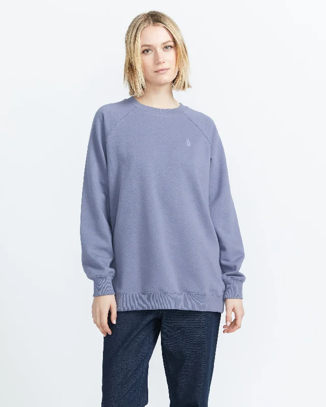 Stone Magic Boyfriend Crew Sweatshirt - Denim Hoodie with Button Placket Classic Preppy