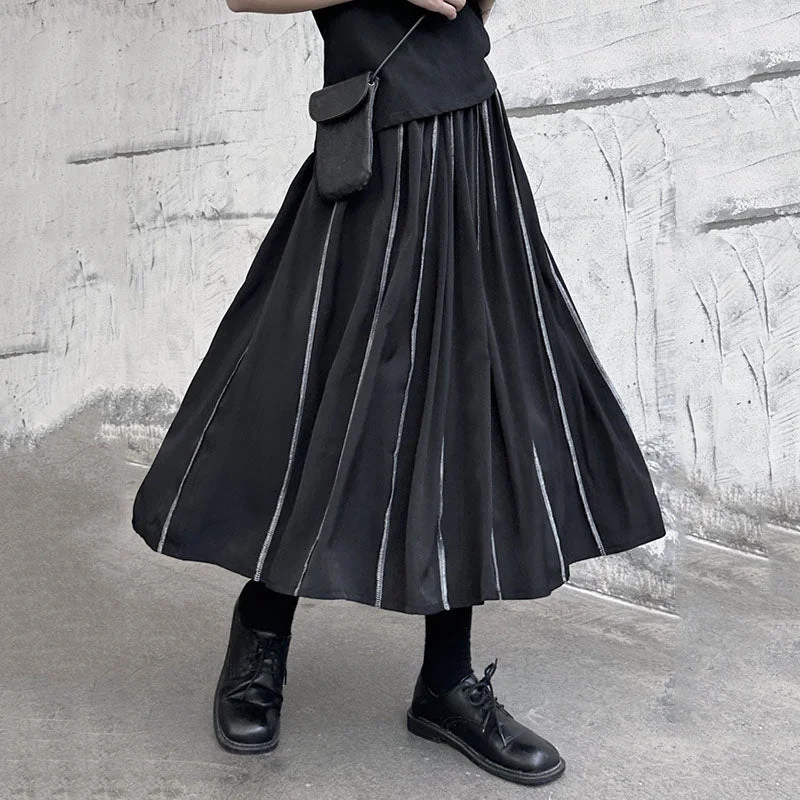 Summer Topstitch Loose Swing Skirt silk skirt smooth