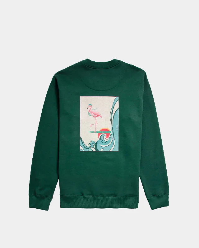 Surfin Flamingo Sweatshirt Hoodie with Set-In Sleeves Structured Classic