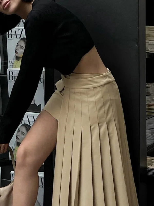 Asymmetric Layer Graceful Pleat Mini Skirt denim skirt trendy