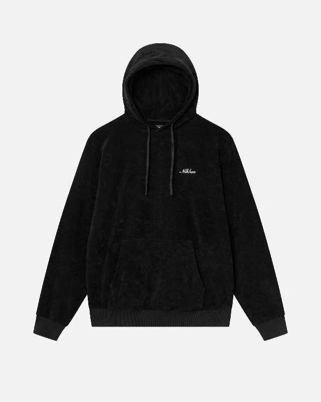Terry Hoodie Black Hoodie with Thumb Holes Functional Cozy