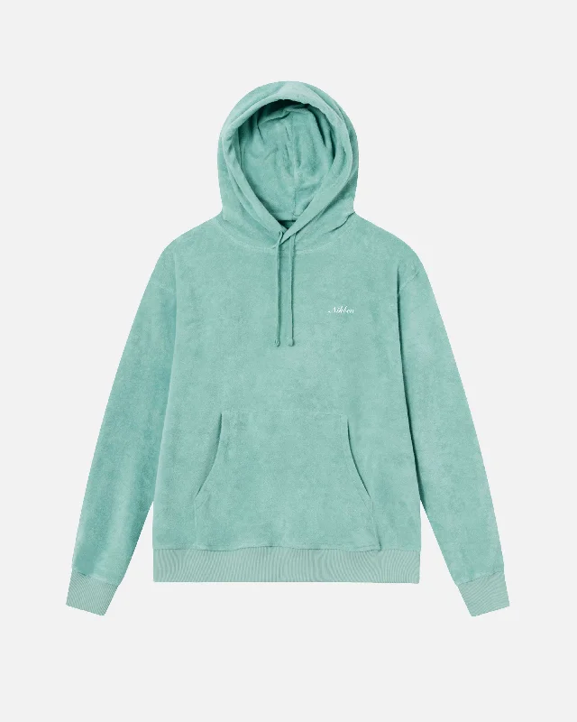 Terry Hoodie Grey-Green Hoodie with Patch Decorative Personalized