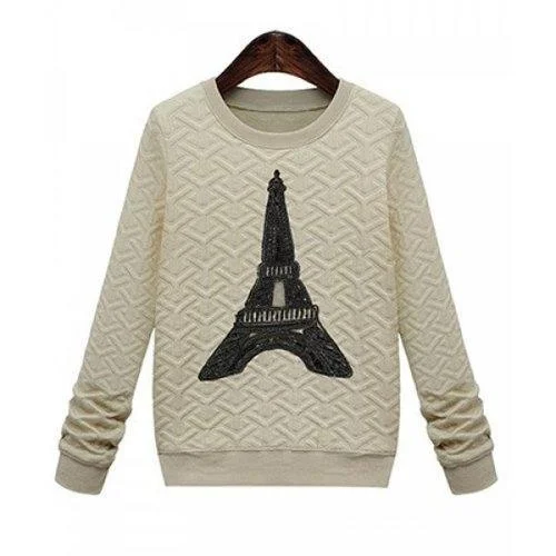 Casual Style Round Neck Long Sleeve Printed Women's Sweatshirt - Apricot M Hoodie with Hem Drawcord Adjustable Customizable Casual Style Round Neck Long Sleeve Printed Women's Sweatshirt - Apricot M Hoodie with Hem Drawcord Adjustable Customizable