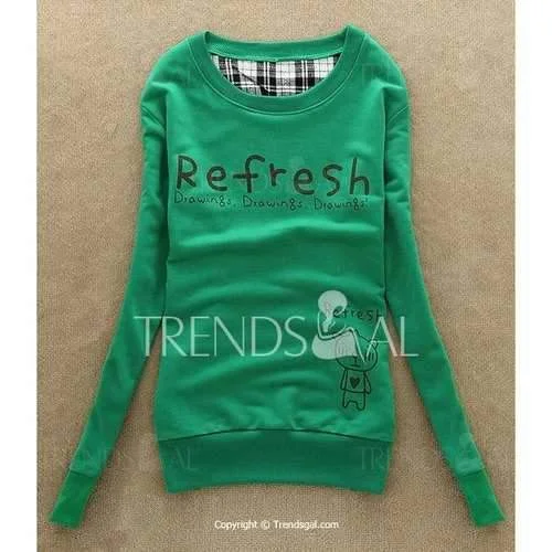 Cute Scoop Neck Long Sleeve Print Sweatshirt For Women - Green One Size Hoodie with Pocket Utility Practical Cute Scoop Neck Long Sleeve Print Sweatshirt For Women - Green One Size Hoodie with Pocket Utility Practical