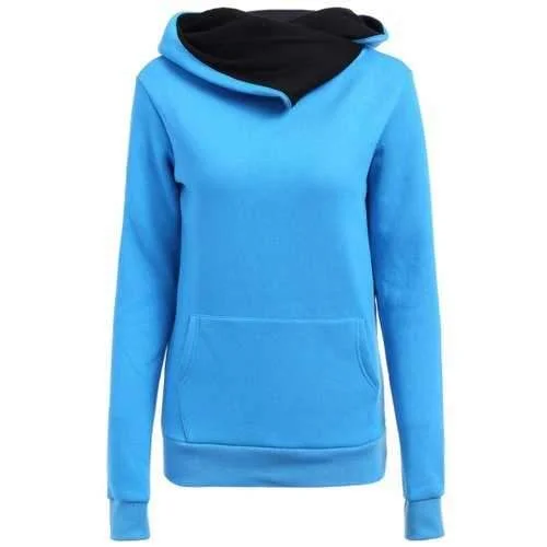 Casual Style Loose-Fitting Solid Color Long Sleeve Women's Hoodie - Blue S Hoodie with Cropped Fit Short Trendy Casual Style Loose-Fitting Solid Color Long Sleeve Women's Hoodie - Blue S Hoodie with Cropped Fit Short Trendy