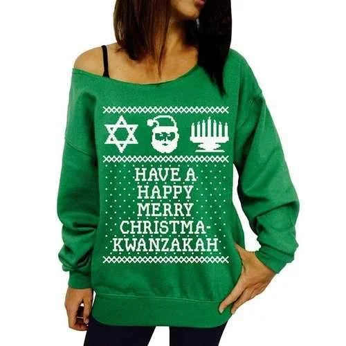 Women's Chic Long Sleeve Scoop Neck Letter Pattern Christmas Sweatshirt - Green M Hoodie with Tie-Dye Psychedelic Retro