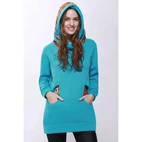 Korean Thicken Solid Color Thicken Hooded Long Sleeves Women's Hoody - Blue M Hoodie with Lace Feminine Delicate Korean Thicken Solid Color Thicken Hooded Long Sleeves Women's Hoody - Blue M Hoodie with Lace Feminine Delicate