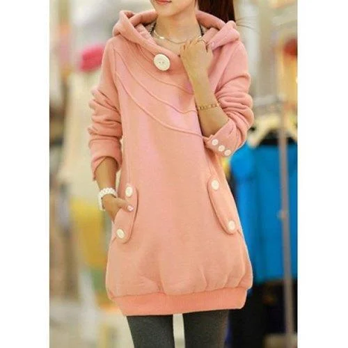 Casual Hooded Button Pocket Splicing Long Sleeves Thickened Loose-Fitting Women's Hoodie - Pink One Size Hoodie with Hem Detail Decorative Unique Casual Hooded Button Pocket Splicing Long Sleeves Thickened Loose-Fitting Women's Hoodie - Pink One Size Hoodie with Hem Detail Decorative Unique