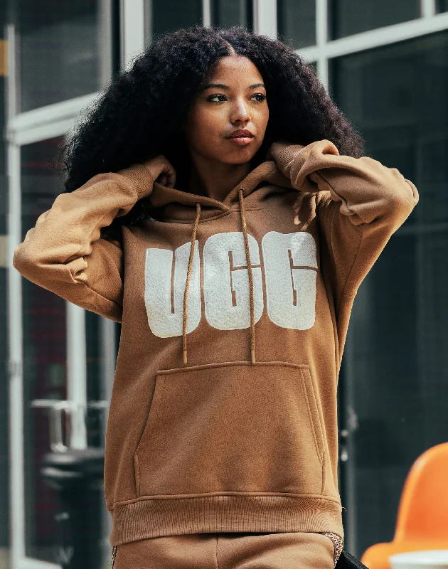 UGG Rey UGGfluff Logo Hoodie Hoodie with Tied Waist Feminine Flattering