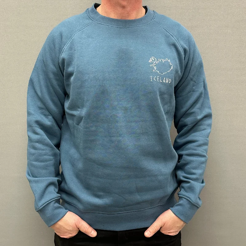 Unisex Sweatshirt - Iceland Rune Letter - Blue Hoodie with Toggle Buttons Decorative Unique