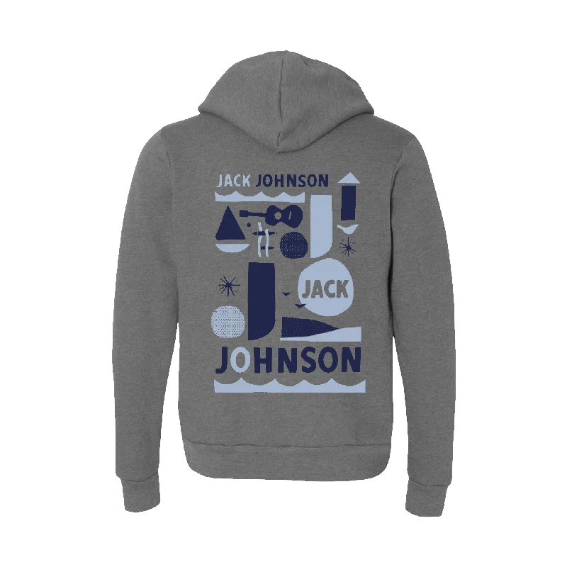 Unisex Wave Grey Zip Up Sweatshirt - BLUE Hoodie with Pocket Utility Practical