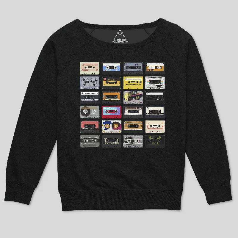CASSETTES WOMEN'S SCOOP NECK SWEATSHIRT Hoodie with Hem Raw Edge Edgy Unfinished