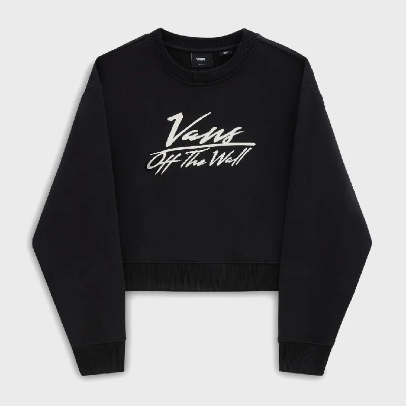Vans Womens Go Anyplace Crop Crew Sweatshirt - Black Hoodie with Pattern Geometric Abstract