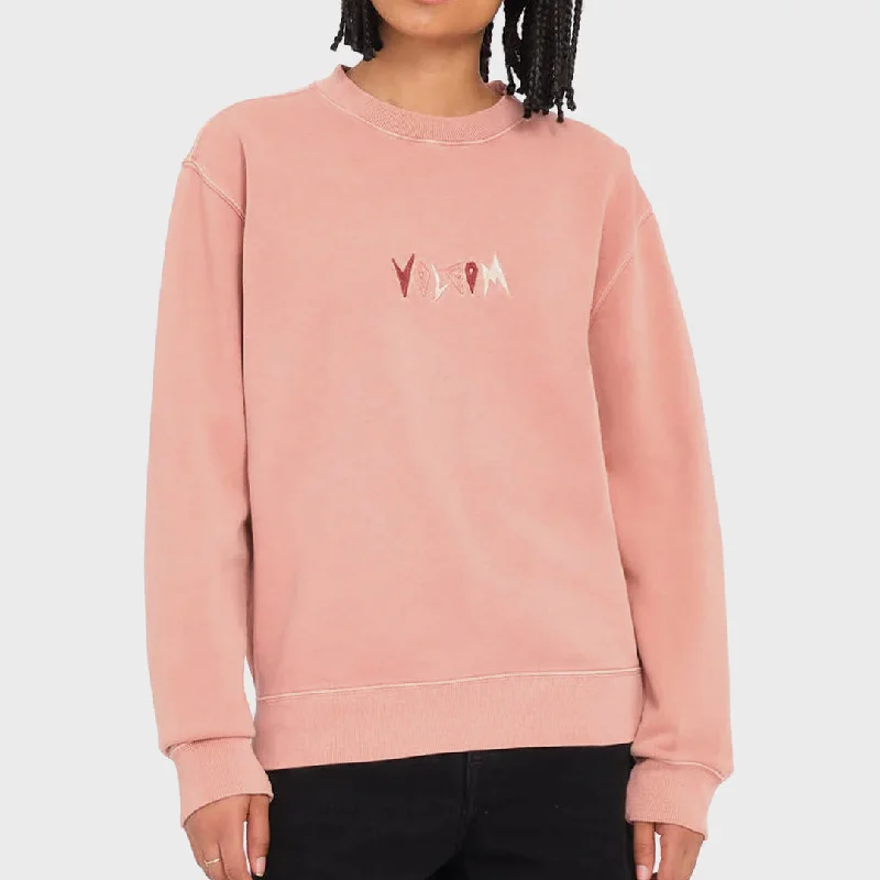 Volcom Womens Spikstone Sweatshirt - Mauve Rose Hoodie with Applique Textured Unique