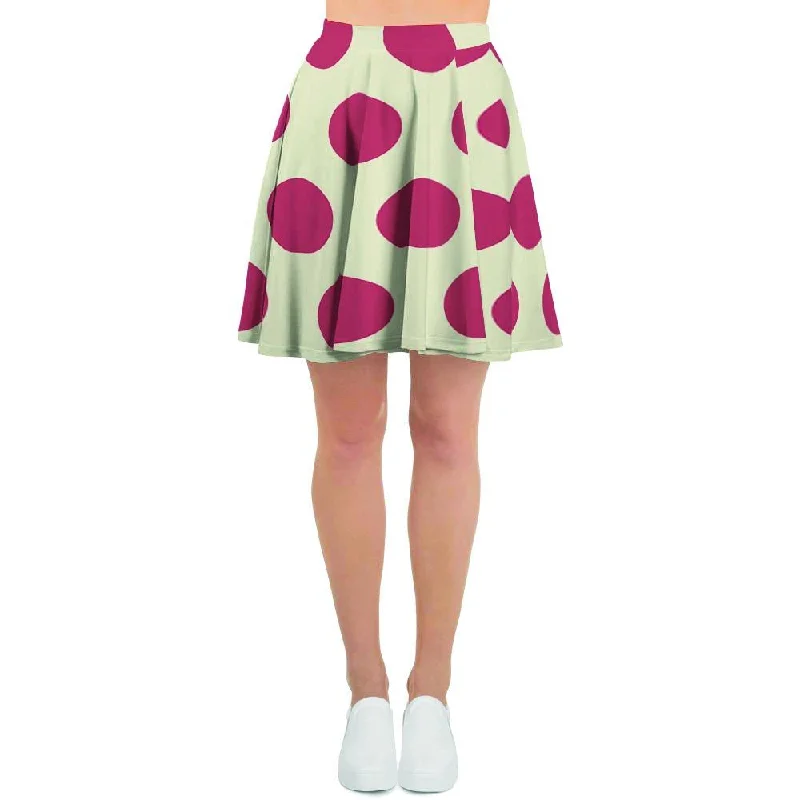 White And Red Polka Dot Women's Skirt chiffon skirt floaty