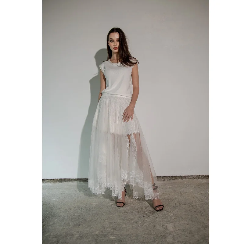 White Linen Skirt with Tulle and Lace cashmere skirt plush