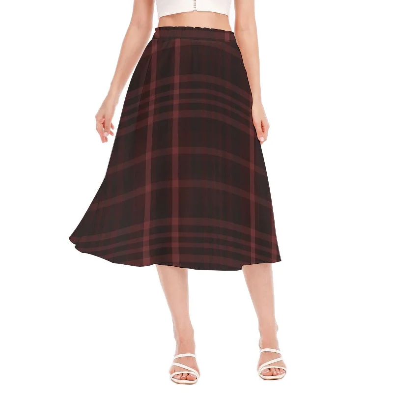Women's Red Plaid Goth Long Section Chiffon Skirt patchwork skirt art