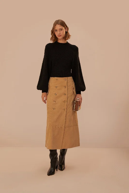 Yoked Midi Skirt ~ Brown cashmere skirt rich